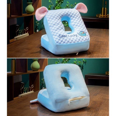 Perna din spuma, pentru birou, calatorii, pauze, model elefant, microfibra, 30x35x30 cm, albastru [3]