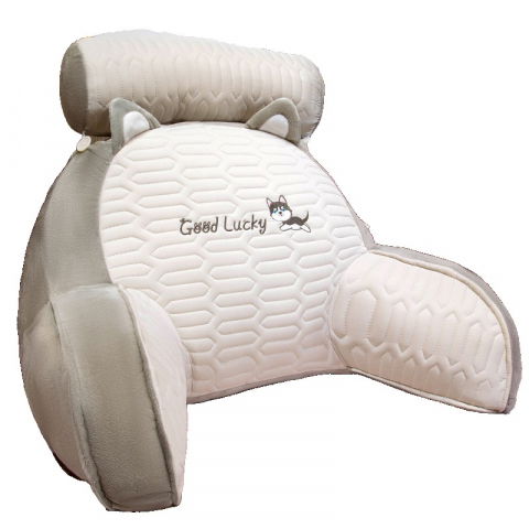 Organizatoare, perne voiaj şi accesorii - Perna multifunctionala, spatar pentru pat, protectie lombara, marime medie, 60 x 40 cm, din latex, model catelus, gri