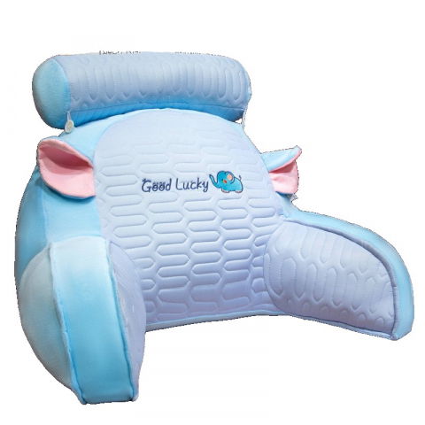 Igienă, baie și accesorii bebeluși şi copii - Perna multifunctionala, spatar pentru pat, protectie lombara, marime medie, 60 x 40 cm, din latex, model elefant, albastru