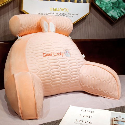 Perna multifunctionala, spatar pentru pat, protectie lombara, marime medie, 60 x 40 cm, din latex, model iepure, roz [1]