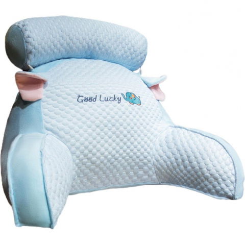 Igienă, baie și accesorii bebeluși şi copii - Perna multifunctionala, spatar pentru pat, protectie lombara, marime medie, 60 x 40 cm, din plus, model elefant, albastru