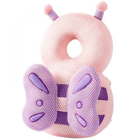 Îngrijire, transport și organizare pentru bebeluși și copii - Perna tip rucsac pentru protectia capului pentru bebelusi, tetiera tip fluturas, din plus, 33 x 6 x 19 cm, 180 g, roz mov
