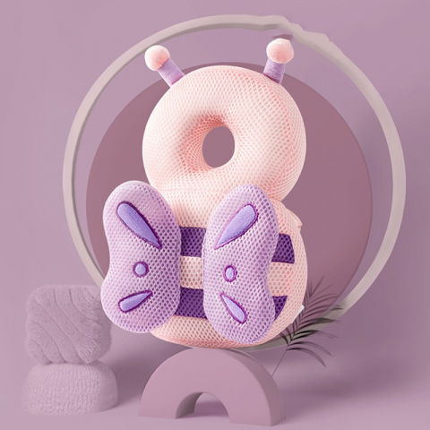 Perna tip rucsac pentru protectia capului pentru bebelusi, tetiera tip fluturas, din plus, 33 x 6 x 19 cm, 180 g, roz mov [1]