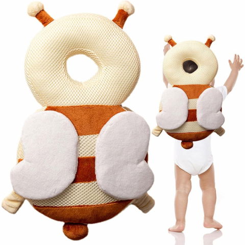 Perna tip rucsac pentru protectia capului, tetiera tip albina, pentru bebelusi, design tip plasa, 33x6x19 cm, 180 g, maro/bej [3]