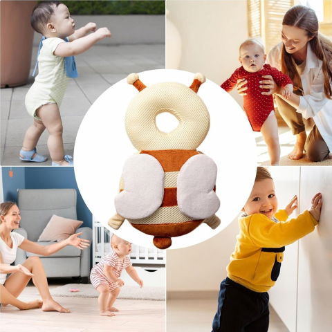 Perna tip rucsac pentru protectia capului, tetiera tip albina, pentru bebelusi, design tip plasa, 33x6x19 cm, 180 g, maro/bej [5]