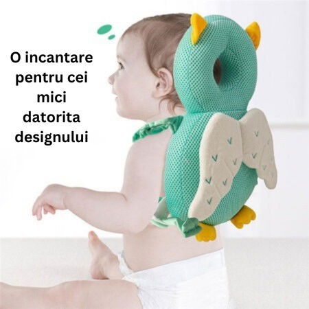 Perna tip rucsac pentru protectia capului, tetiera tip bufnita, design tip plasa, pentru bebelusi, 33x6x19 cm, 180 g, albastru [4]