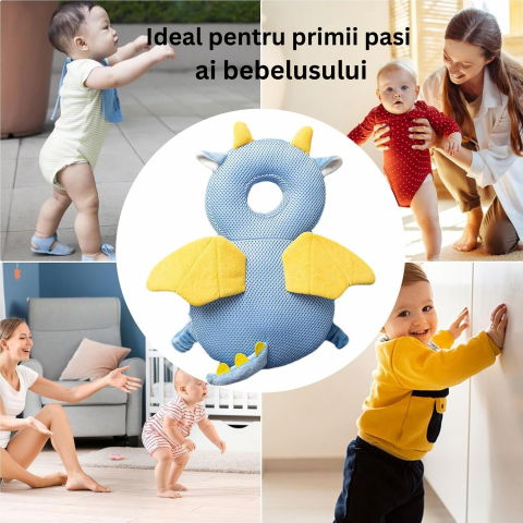 Perna tip rucsac pentru protectia capului, tetiera tip dragon, pentru bebelusi, design tip plasa, 33x6x19 cm, 180 g, albastru [6]