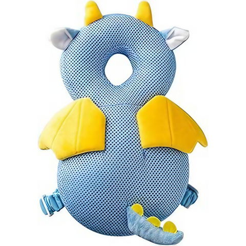 Igienă, baie și accesorii bebeluși şi copii - Perna tip rucsac pentru protectia capului, tetiera tip dragon, pentru bebelusi, design tip plasa, 33x6x19 cm, 180 g, albastru