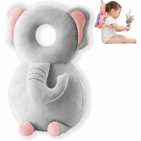 Perna tip rucsac pentru protectia capului, tetiera tip elefant de plus, pentru bebelusi, 33x6x19 cm, 180 g, gri [12]
