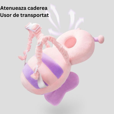Perna tip rucsac pentru protectia capului, tetiera tip fluturas de plus, pentru bebelusi, 33x6x19 cm, roz [2]