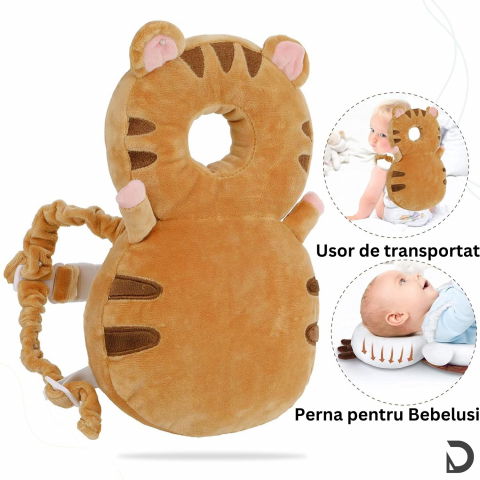 Perna tip rucsac pentru protectia capului, tetiera tip tigru, pentru bebelusi, 33x6x19 cm, 180 g, maro [3]