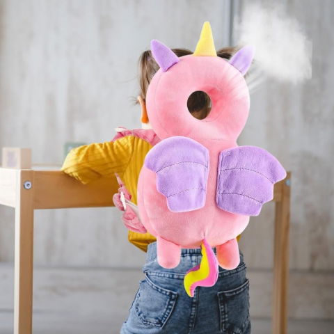 Perna tip rucsac pentru protectia capului, tetiera tip unicorn, pentru bebelusi, 33x6x19 cm, 180 g, roz [5]