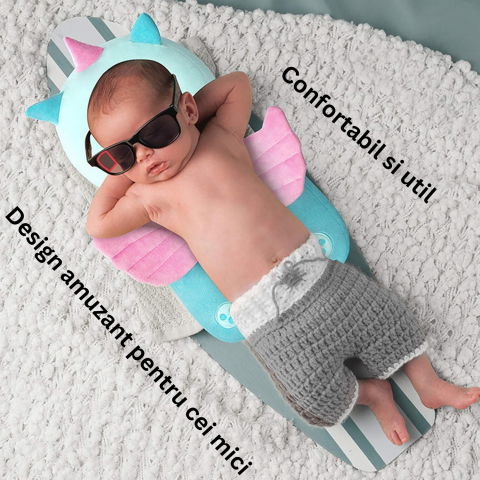 Perna tip rucsac pentru protectia capului, tetiera tip unicorn, pentru bebelusi, design tip plasa, 33x6x19 cm, 180 g, albastru [5]