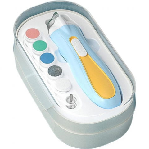 Igienă, baie și accesorii bebeluși şi copii - Pila electrica, pentru copii si bebelusi, din abs, 6 accesorii, cu lumina led, 9.5 x 6 x 17 cm, albastru/portocaliu