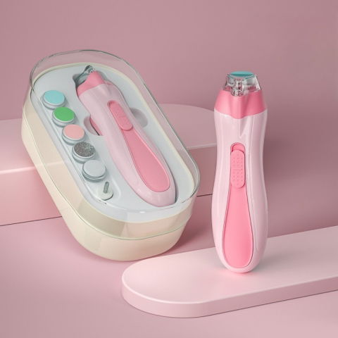 Pila electrica, pentru copii si bebelusi, din abs, 6 accesorii, cu lumina led, 9.5 x 6 x 17 cm, roz [4]