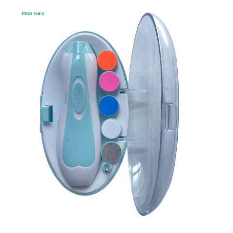Pila electrica unghii pentru bebelusi, 6 piese, 15 x 4.5 x 3 cm, silentios, 0-3 ani, 4 trepte de viteza, albastru [1]