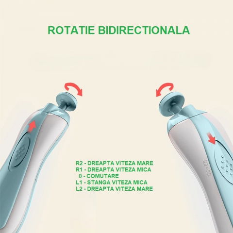 Pila electrica unghii pentru bebelusi, 6 piese, 15 x 4.5 x 3 cm, silentios, 0-3 ani, 4 trepte de viteza, albastru [8]