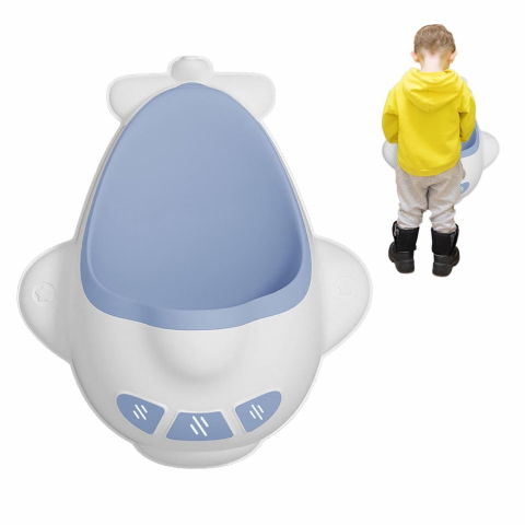 Pisoar pentru baieti, 0-8 ani, in forma de avion, perie inclusa, montare pe perete, carlig autoadeziv inclus, 29 x 33.5 cm, alb/albastru [4]