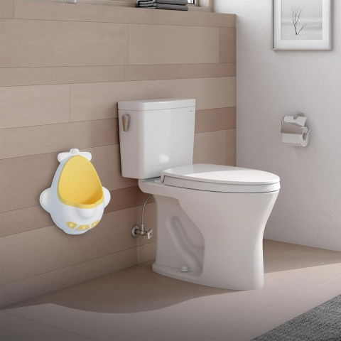 Pisoar pentru baieti, 0-8 ani, in forma de avion, perie inclusa, montare pe perete, carlig autoadeziv inclus, 29 x 33.5 cm, alb/galben [3]