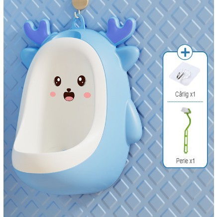 Pisoar pentru baieti, 0-8 ani, in forma de cerb, perie inclusa, montare pe perete, carlig autoadeziv inclus, 29.8 x 23.8 cm, albastru [3]