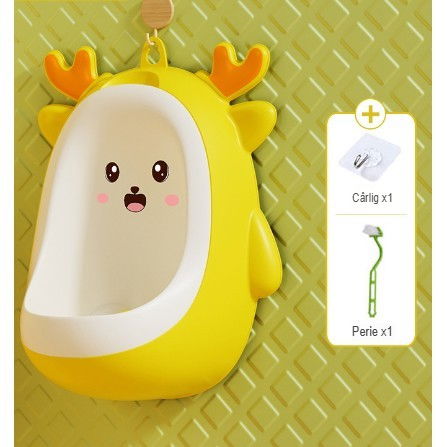 Pisoar pentru baieti, 0-8 ani, in forma de cerb, perie inclusa, montare pe perete, carlig autoadeziv inclus, 29.8 x 23.8 cm, galben [4]