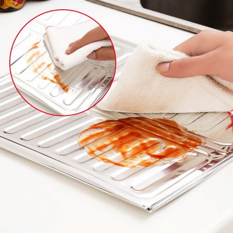 Placa de protectie pentru aragaz, din aluminiu, placa de protectie anti stropi, pliabila, usor de curatat, 32.5 x 84 cm, gri [2]