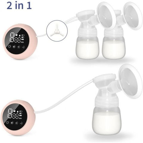 Pompa de san electrica 2 in 1, cu 2 biberoane, capacitate 180 ml, incarcare usb tip c, 1200 mah, 2 moduri, 9 viteze, roz transparent [2]