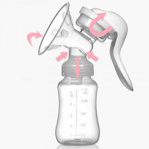 Pompa de san manuala multifunctionala, portabila, cu tetina pentru biberon, anti-scurgere, anti-reflux, 18.5x6 cm, 150 ml, silicon, recipient transparent, alb [2]