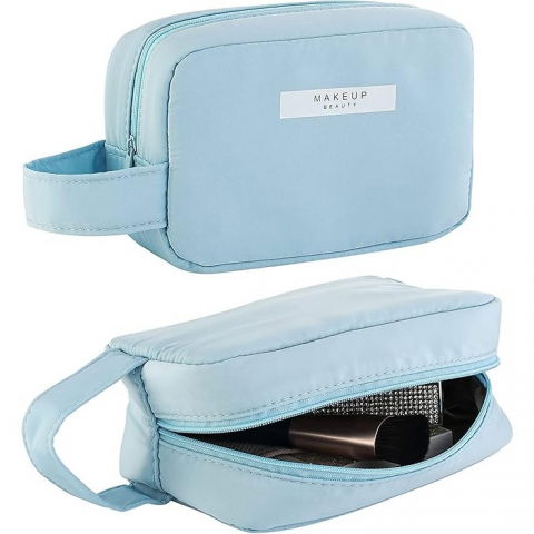 Portfard, cu maner, material impermeabil, pentru cosmetice, 16 x 11 x 7 cm, albastru [1]