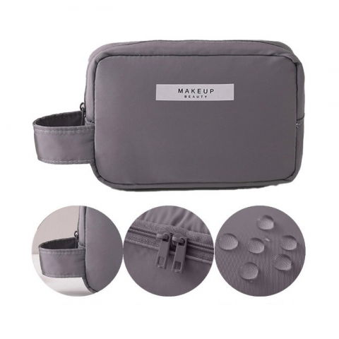 Portfard, cu maner, material impermeabil, pentru cosmetice, 16 x 11 x 7 cm, gri [2]