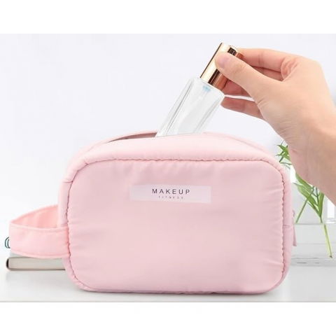 Portfard, cu maner, material impermeabil, pentru cosmetice, 16 x 11 x 7 cm, roz [1]