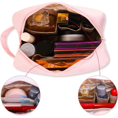 Portfard, cu maner, material impermeabil, pentru cosmetice, 16 x 11 x 7 cm, roz [2]