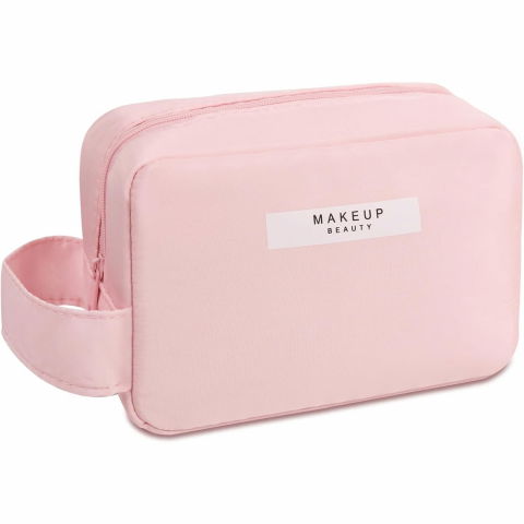 Organizatoare, perne voiaj şi accesorii - Portfard, cu maner, material impermeabil, pentru cosmetice, 16 x 11 x 7 cm, roz