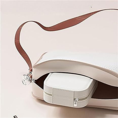 Portfard, geanta cosmetice, cu oglinda led, 3 moduri de lumina, incarcare usb, baterie 1200 mah, pentru organizarea cosmeticelor, 4 compartimente, imitatie piele, alb, 16.5x11.5x6 cm [4]