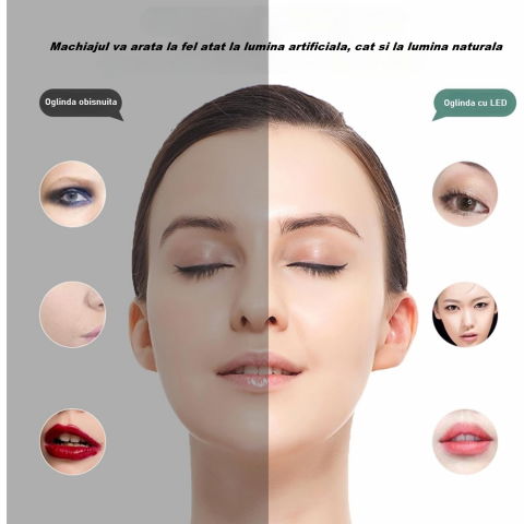 Portfard, geanta cosmetice, cu oglinda led, 3 moduri de lumina, incarcare usb, baterie 1200 mah, pentru organizarea cosmeticelor, 4 compartimente, imitatie piele, roz, 16.5x11.5x6 cm [6]