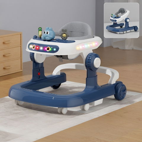 Premergator multifunctional cu roti  model iepuras, inaltime ajustabila, tavita, muzica, lumini, 66x59x41 cm, albastru [2]