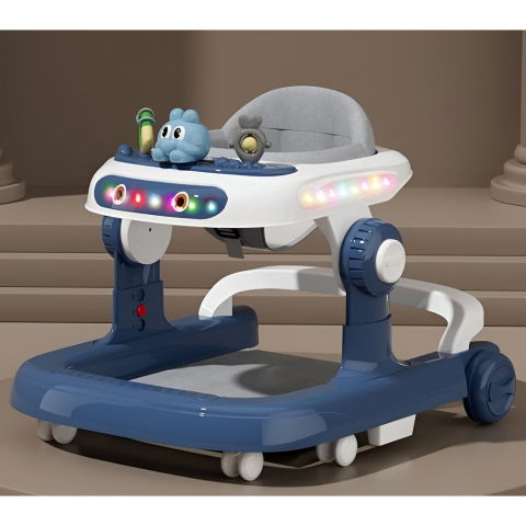 Premergator multifunctional cu roti  model iepuras, inaltime ajustabila, tavita, muzica, lumini, 66x59x41 cm, albastru [1]