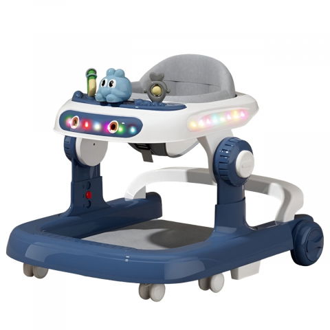 Triciclete, mașinuțe și accesorii pentru transportul copiilor - Premergator multifunctional cu roti  model iepuras, inaltime ajustabila, tavita, muzica, lumini, 66x59x41 cm, albastru