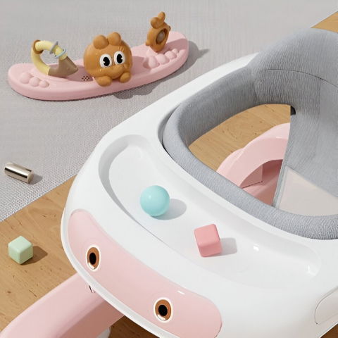 Premergator multifunctional cu roti  model iepuras, inaltime ajustabila, tavita, muzica, lumini, 66x59x41 cm, roz [2]