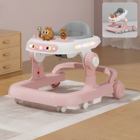 Premergator multifunctional cu roti  model iepuras, inaltime ajustabila, tavita, muzica, lumini, 66x59x41 cm, roz [9]