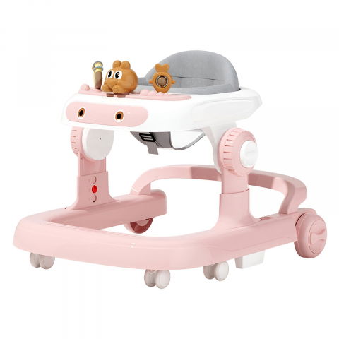 Triciclete, mașinuțe și accesorii pentru transportul copiilor - Premergator multifunctional cu roti  model iepuras, inaltime ajustabila, tavita, muzica, lumini, 66x59x41 cm, roz