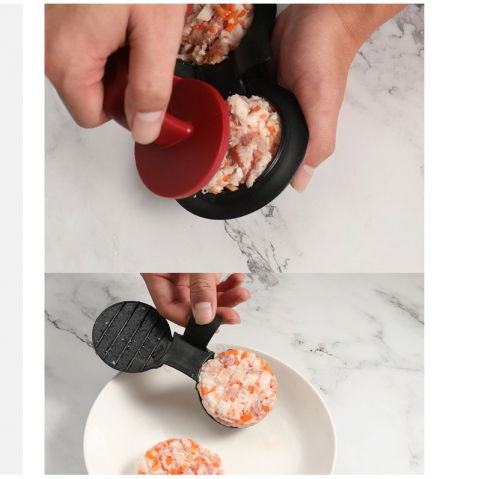 Presa dubla pentru hamburgeri 2 in 1, forma si presa, cu maner, material abs, 20x10 cm, 140 g, negru [3]