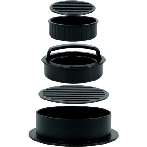 Ajutoare pentru gatit - Presa dubla pentru hamburgeri 2 in 1, forma si presa, doua dimensiuni, cu maner, usor de curatat si folosit, material abs, 100 de foi hartie de copt incluse, 13x13.5x7 cm, fara lipire, neagra
