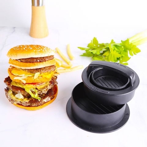 Presa dubla pentru hamburgeri 3 in 1, forma si presa, cu maner, usor de curatat si folosit, 13x13x7 cm, fara lipire, neagra [2]