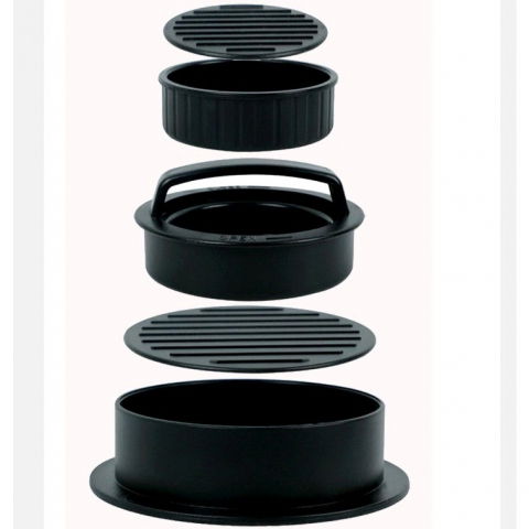 Presa dubla pentru hamburgeri 3 in 1, forma si presa, cu maner, usor de curatat si folosit, 13x13x7 cm, fara lipire, neagra [1]