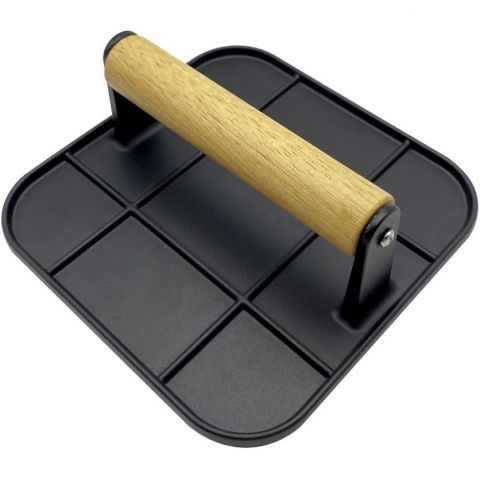 Ajutoare pentru gatit - Presa manuala pentru carne, din aliaj de aluminiu, maner din lemn, presa pentru burgeri, usor de curatat si folosit, patrata, 16x16x6 cm, neagra