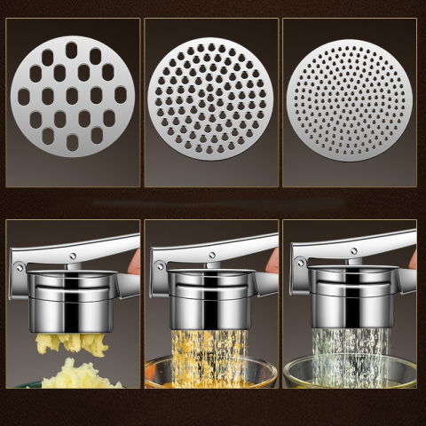 Presa storcator pentru fructe si legume, zdrobitor manual, inox, 3 discuri interschimbabile, usor de stors si de curatat, ergonomic, 26.5 x 9.8 x 9.5 cm argintiu [3]