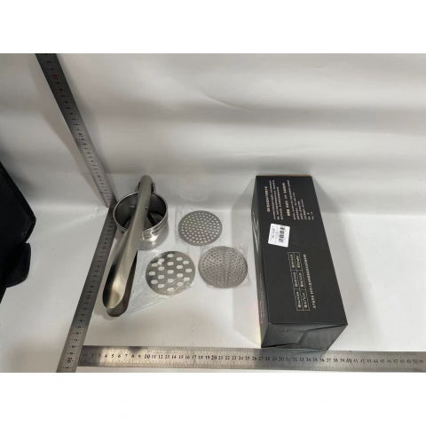 Presa storcator pentru fructe si legume, zdrobitor manual, inox, 3 discuri interschimbabile, usor de stors si de curatat, ergonomic, 26.5 x 9.8 x 9.5 cm argintiu [5]