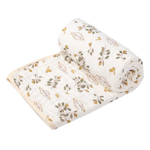 Îngrijire, transport și organizare pentru bebeluși și copii - Prosop de baie din bumbac si tifon pentru bebelusi, cu sase straturi, pentru copii, 110x110 cm, model frunze, bej galben