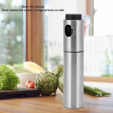 Pulverizator ulei  spray, material otel inoxidabil, manual, 100 ml, 17.7 x 4 cm, argintiu [1]